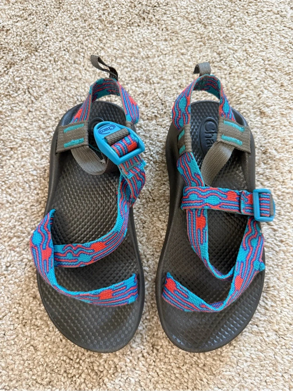 Chaco Kids Woven Strap Outdoor Sandals - Teal & Orange Size US3